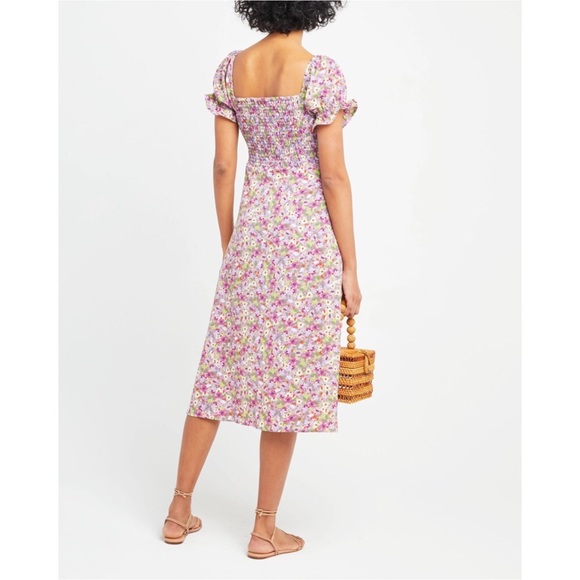 O.P.T. One Pretty Time Go On A Date Floral Smocked Midi Dress Puff Sleeve M - Picture 3 of 9